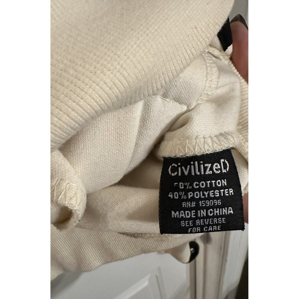 CIVILIZED Bear Graphic Crewneck Sweatshirt Cream Medium Long‎ Sleeve Pockets - Picture 6 of 7